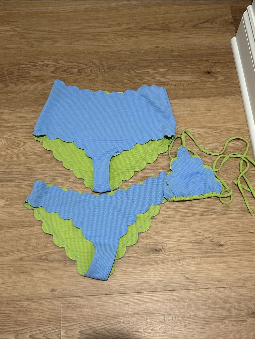 Marysia Blue and Lime Scalloped Two-Piece Swim Set